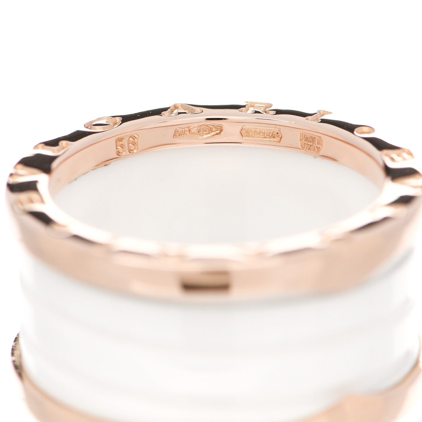 18K Rose Gold White Ceramic B.Zero1 Four-Band Ring 56 7.5
