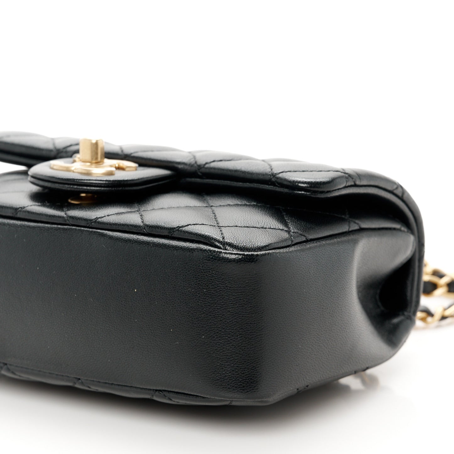 Shiny Lambskin Quilted Pearl Twist Mini Square Flap Black