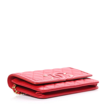 Chanel Caviar Quilted CC Filigree Wallet On Chain WOC Red 4 of 12