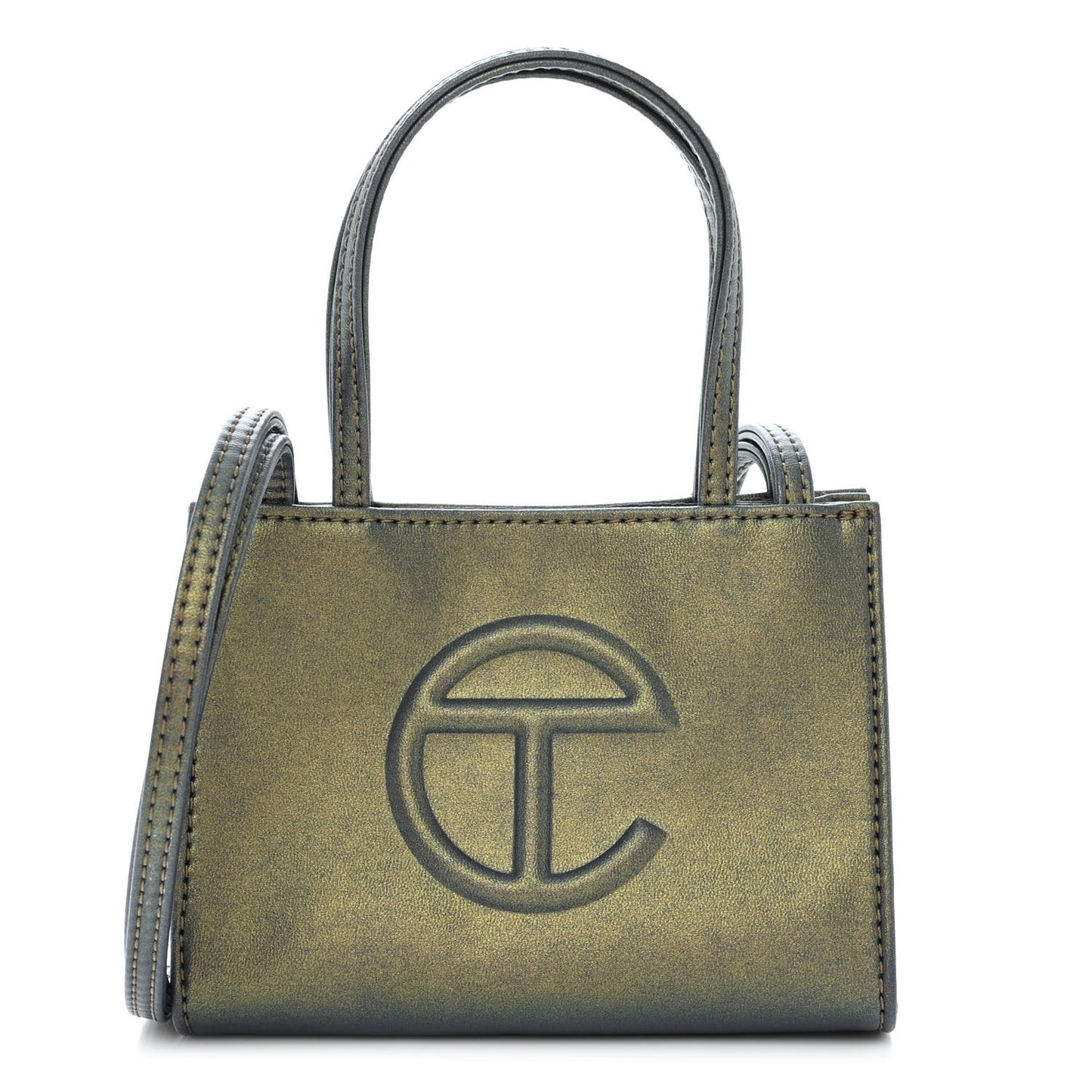 Metallic Vegan Leather Small Shopping Bag Acid