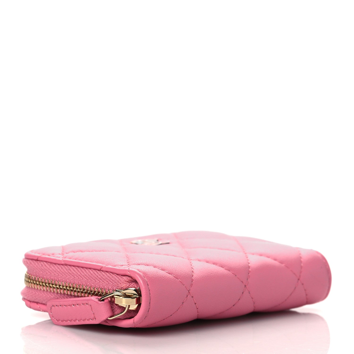 Chanel Lambskin Quilted Zip Around Coin Purse Wallet Pink Yellow 4 of 9