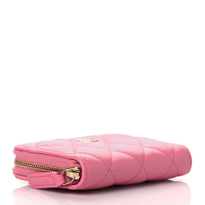 Chanel Lambskin Quilted Zip Around Coin Purse Wallet Pink Yellow 4 of 9
