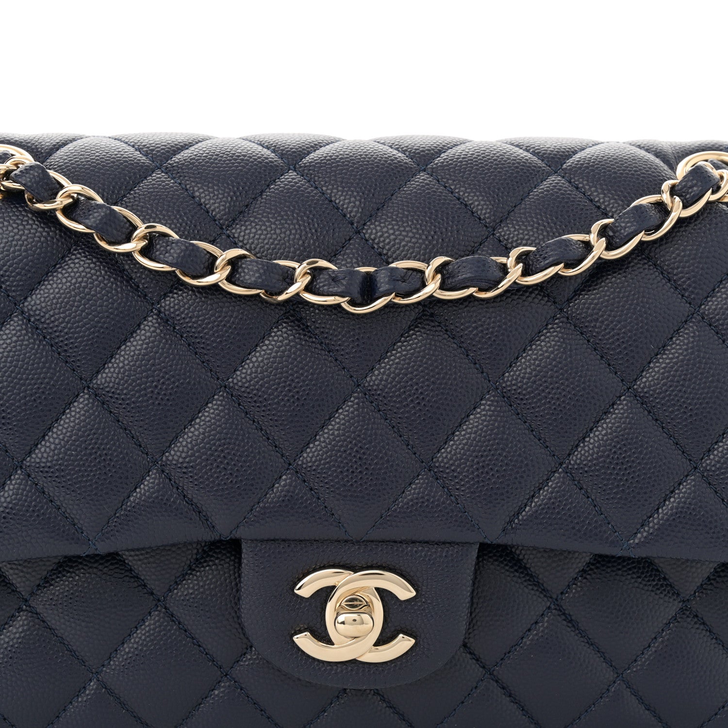 Chanel Caviar Quilted Medium Double Flap Dark Blue 8 of 13
