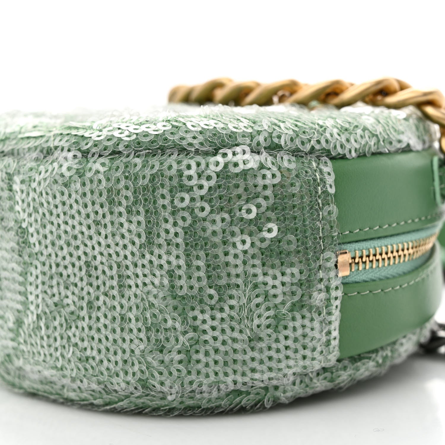 Chanel Sequin Chanel 19 Round Clutch With Chain Green Green 10 of 11
