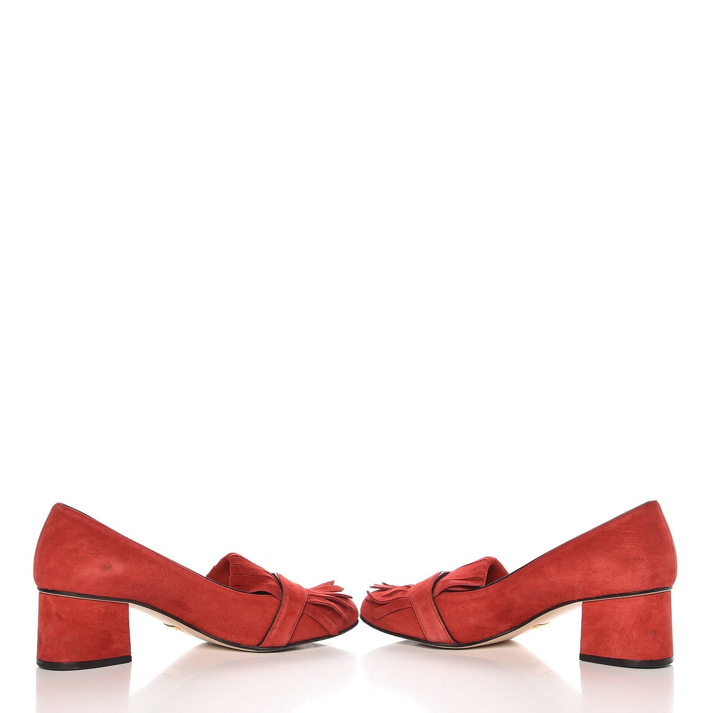 Kid Scamosciato GG Marmont Fringe 50mm Loafer Pumps 38 Vulcanic Red