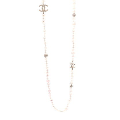 Chanel Pearl Crystal CC Cluster Long Necklace Gold 1 of 7