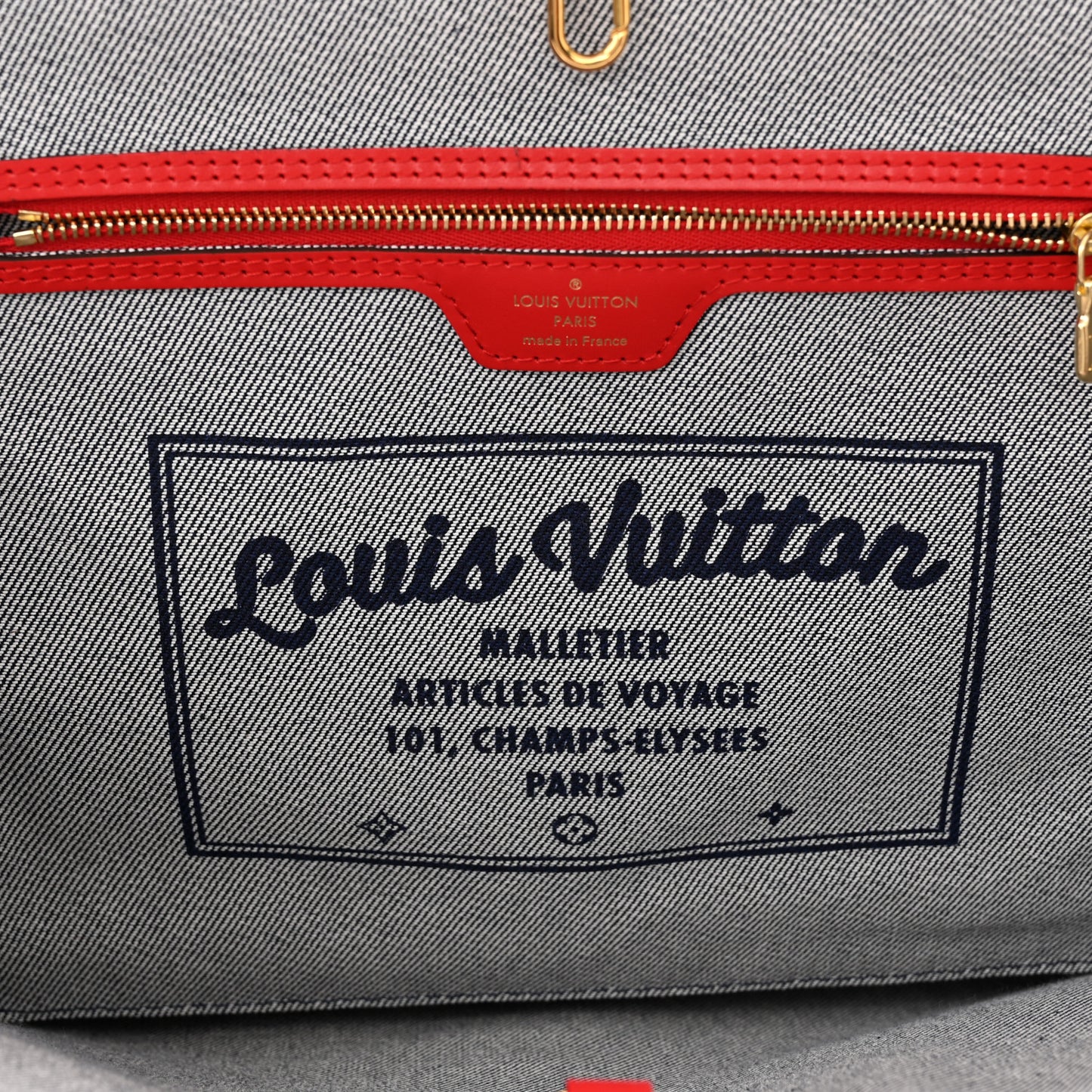 Denim Damier Monogram Patchwork Neverfull Blue Rouge