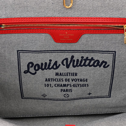 Louis Vuitton Denim Damier Monogram Patchwork Neverfull Blue Rouge 9 of 13
