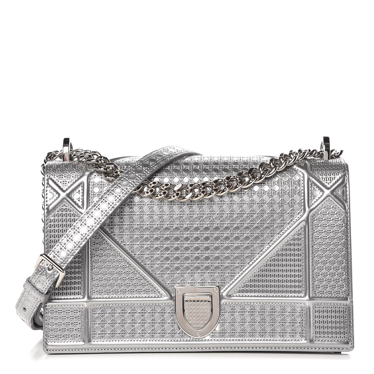 Christian Dior Metallic Patent Micro-Cannage Medium Diorama Flap Bag Silver 1 of 10