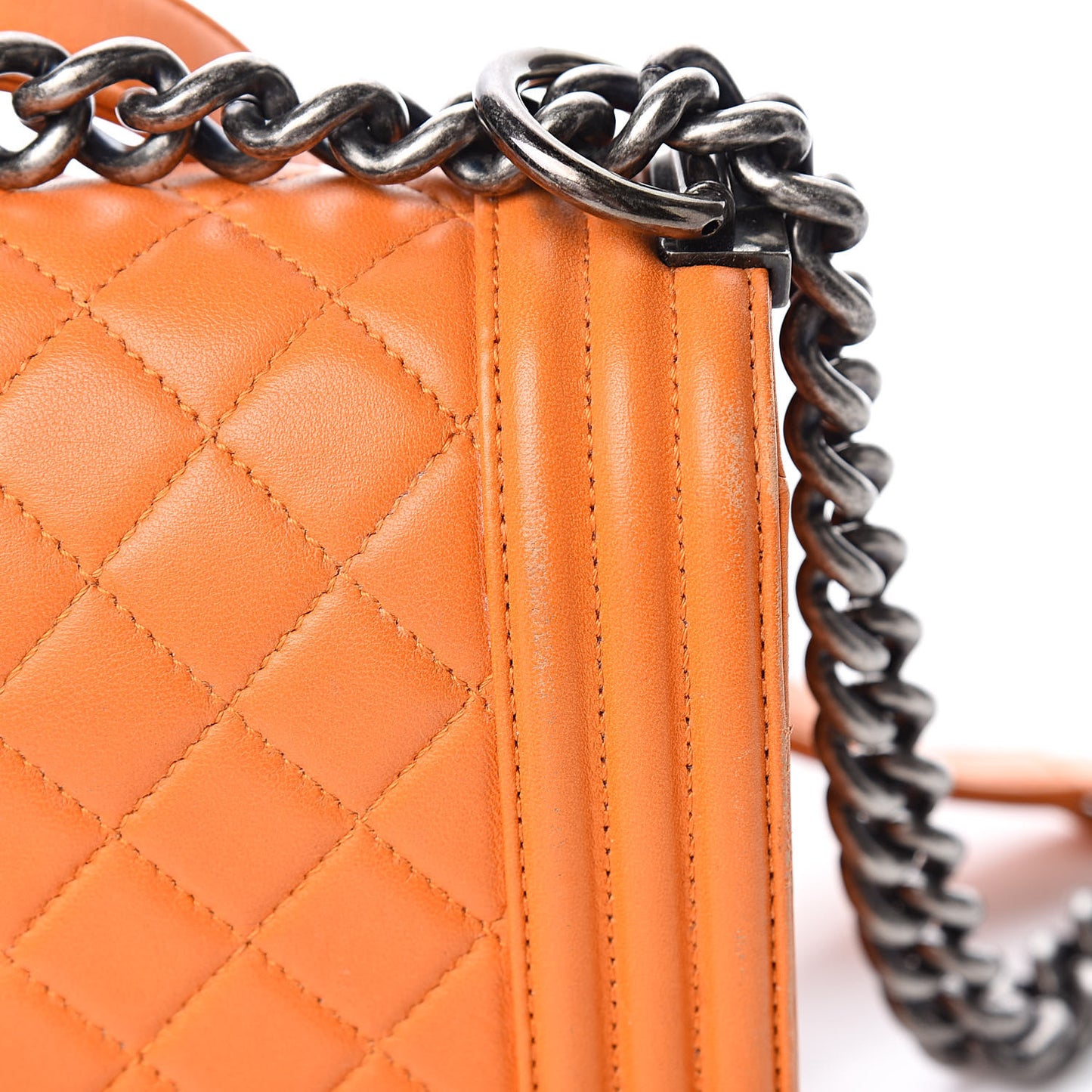 Lambskin Quilted Medium Boy Flap Orange