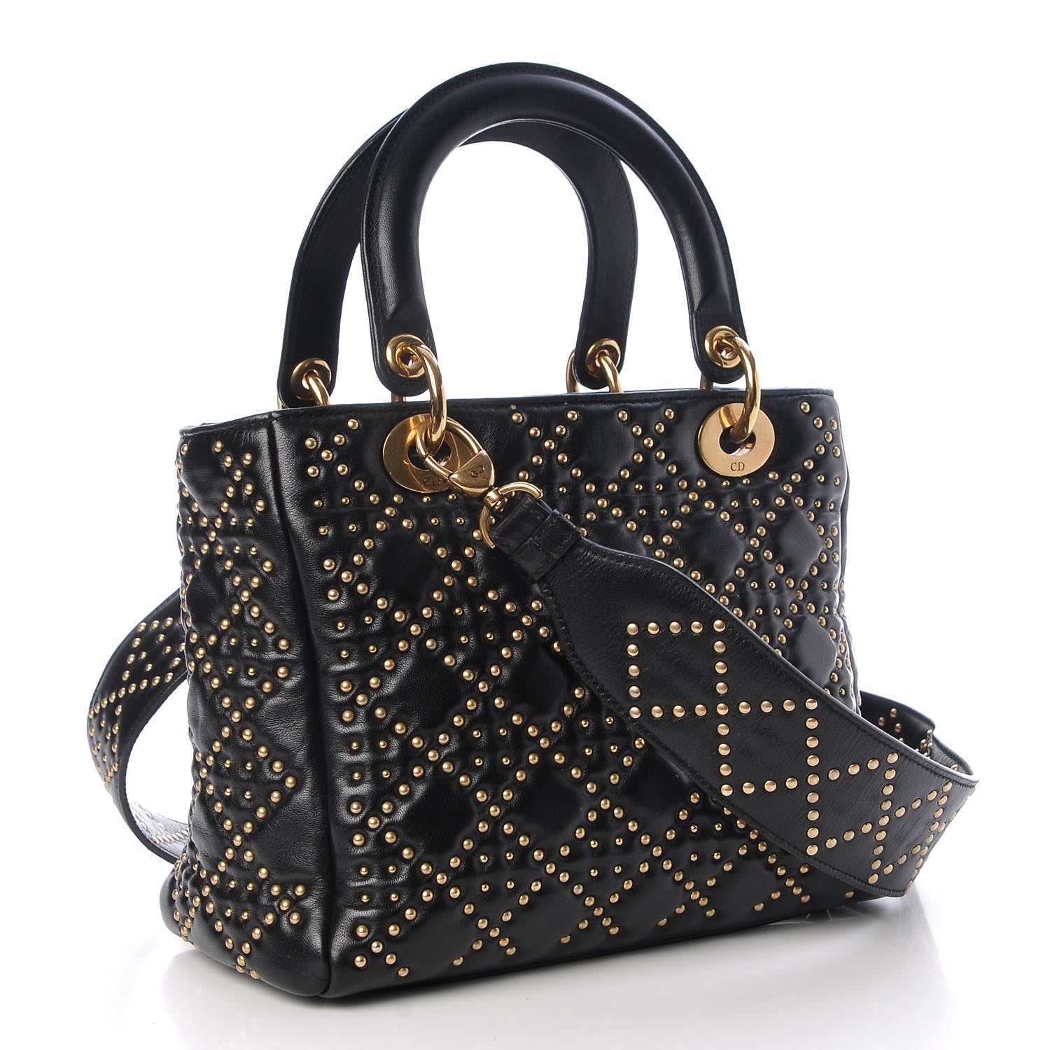Christian Dior Lambskin Studded Cannage Medium Lady Dior Black 4 of 8