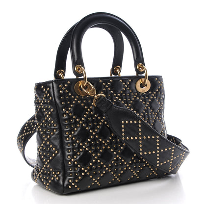 Christian Dior Lambskin Studded Cannage Medium Lady Dior Black 4 of 8