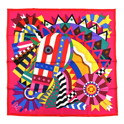 Hermes Silk Cheval De Fete Scarf 90 Fuchsia Rouge Multicolor 1 of 3
