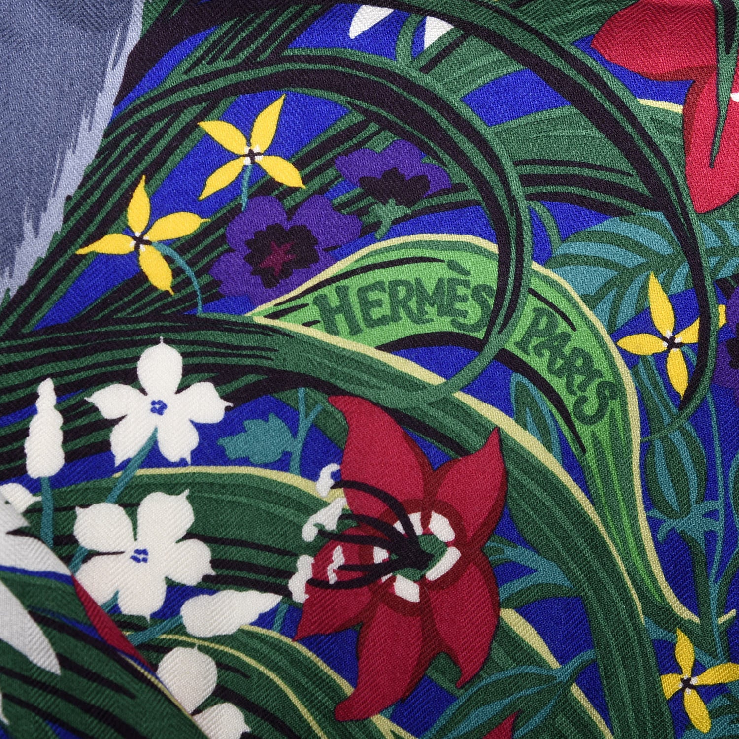 Hermes Cashmere Silk Tyger Tyger Shawl 140 Bleu Dur Vert Gris 3 of 6