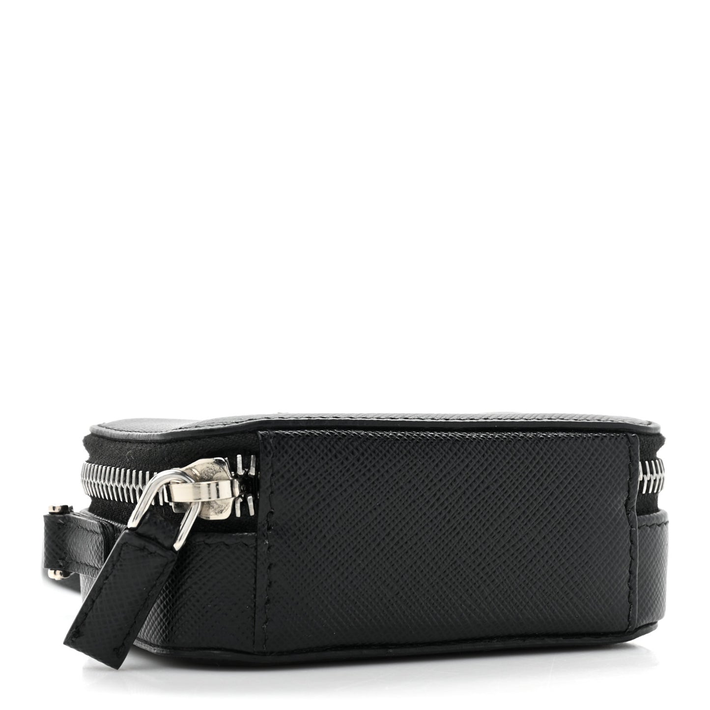 Saffiano Travel Metal Triangle Logo Mini Pouch Shoulder Bag Black