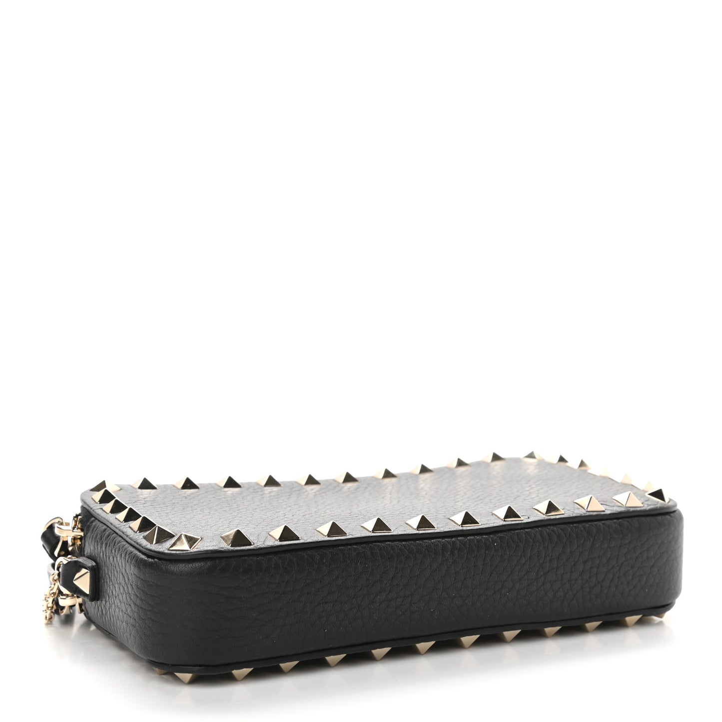 Pebbled Calfskin Rockstud Double Zip Camera Crossbody Bag Black