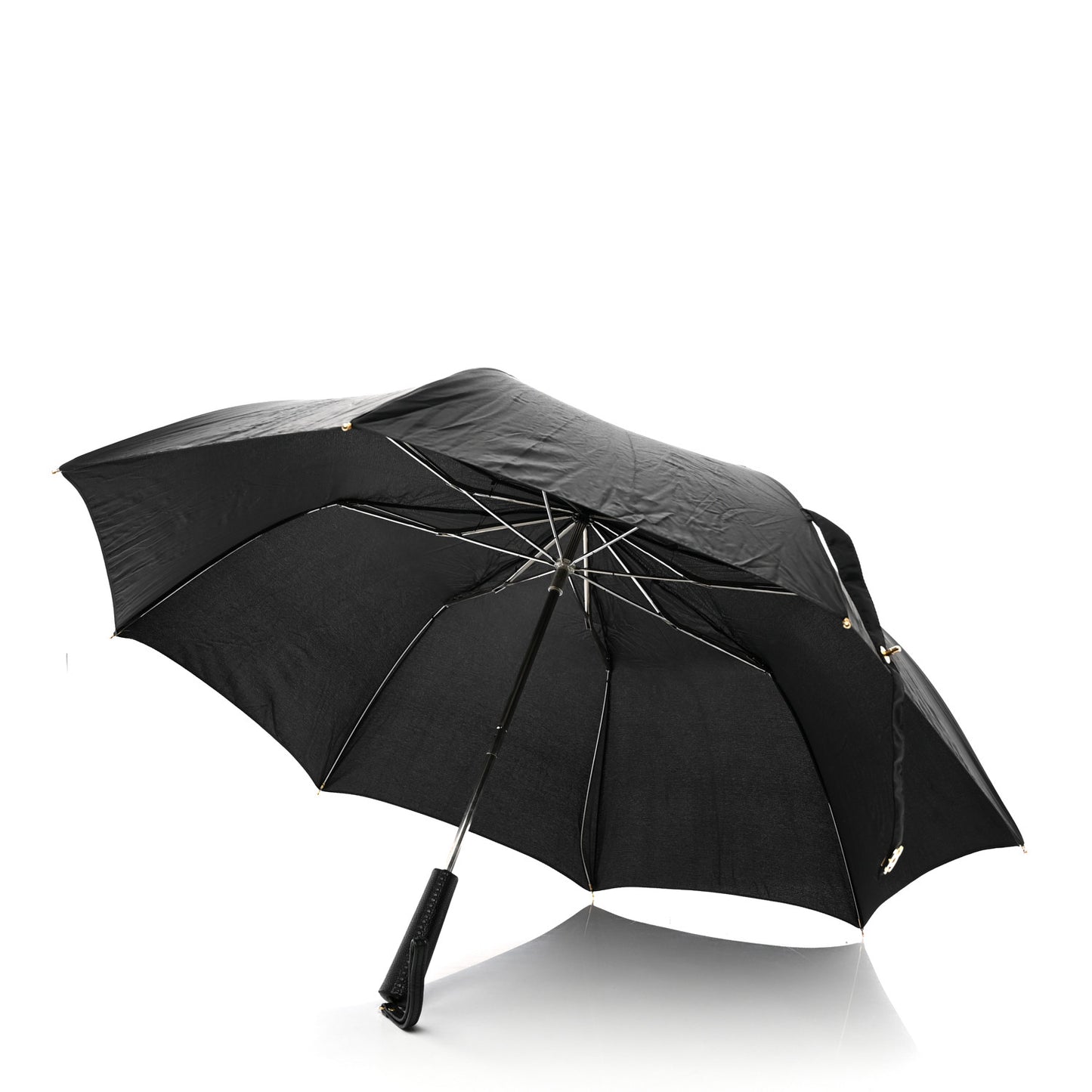 Nylon Grained Calfskin Umbrella With Case Black