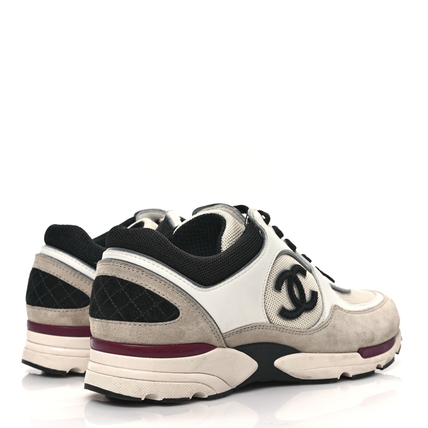 Chanel Mesh Suede Calfskin Womens CC Sneakers 38.5 White Ivory Beige 4 of 11