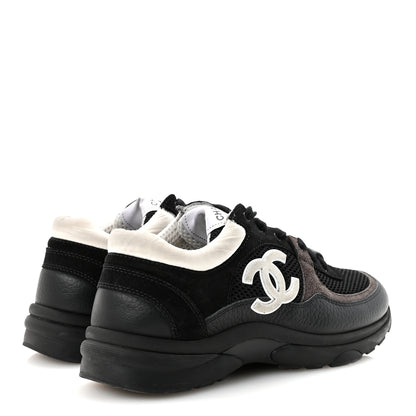 Chanel Mesh Suede Grained Calfskin Womens CC Sneakers 38 Black White 38 Black White 5 of 9
