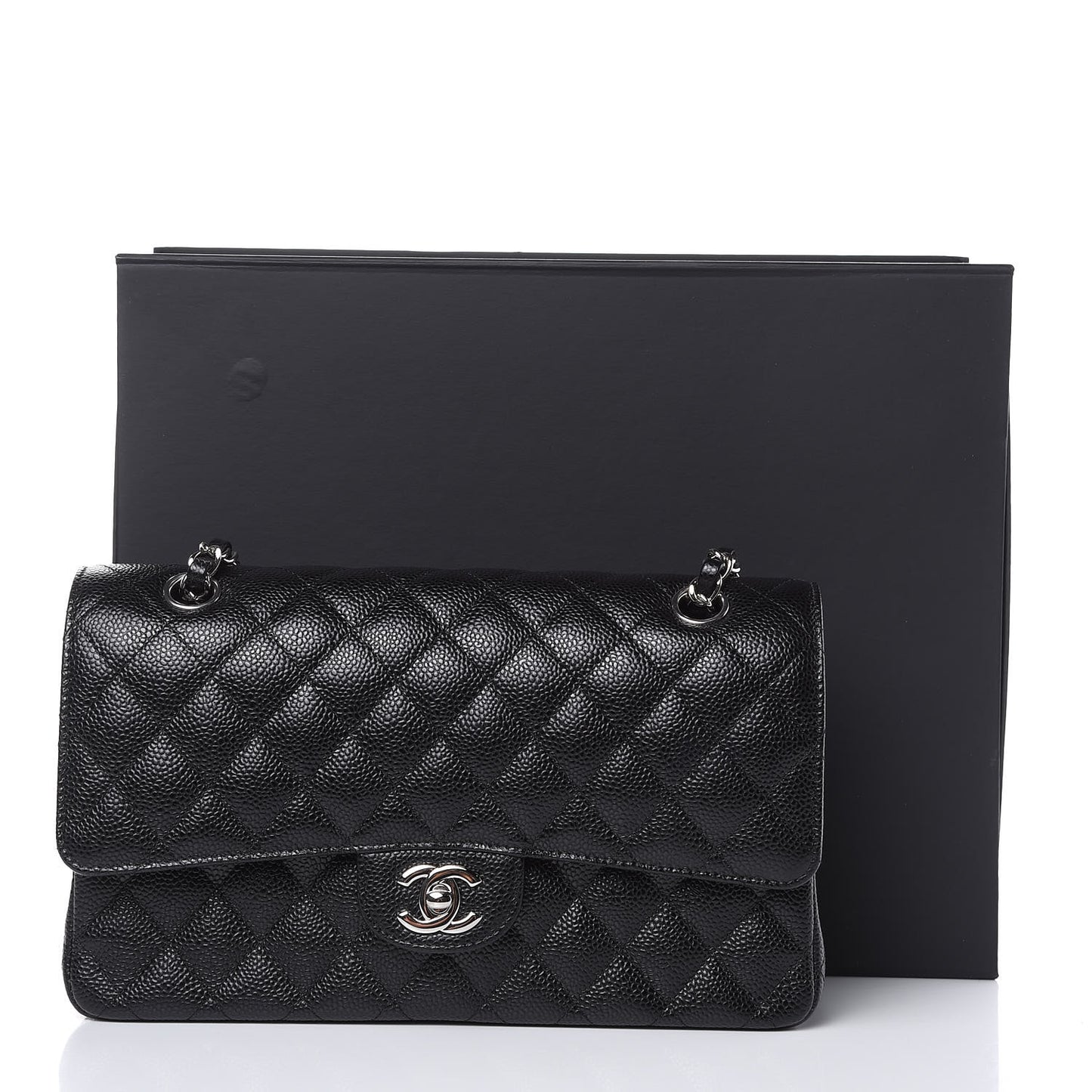 Caviar Quilted Medium Double Flap Black