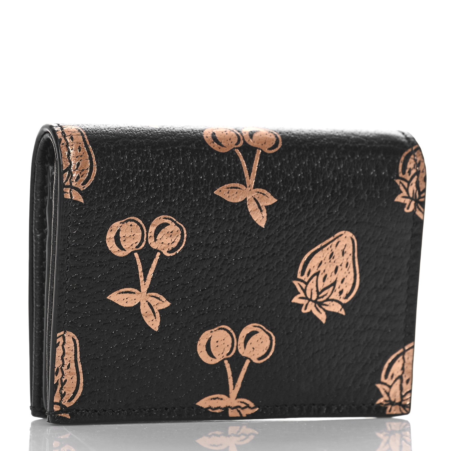 Gucci Textured Dollar Calfskin Berry Print GG Marmont Card Case Black Light Copper 3 of 9