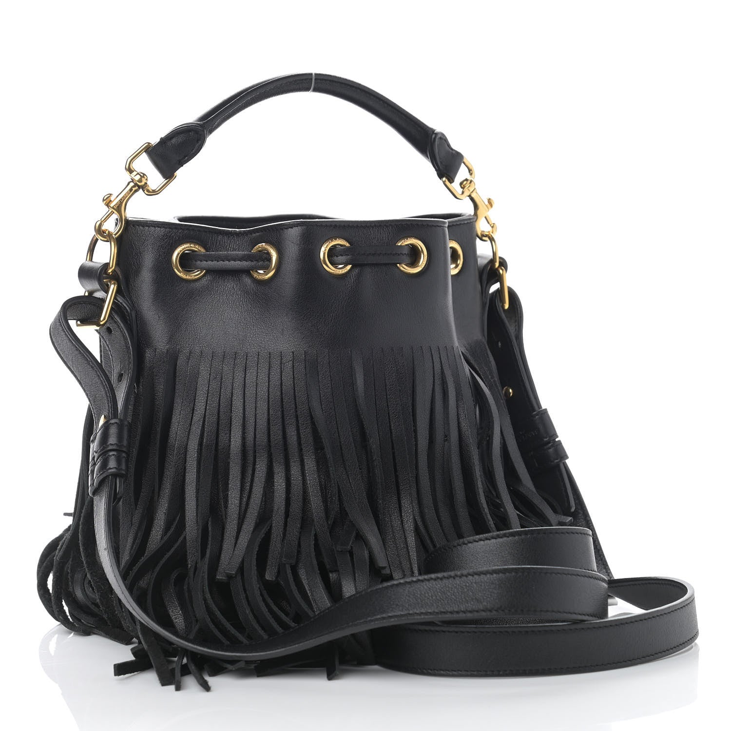 Saint Laurent Calfskin Small Emmanuelle Fringe Hobo Bag Black 2 of 12