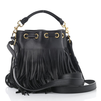 Saint Laurent Calfskin Small Emmanuelle Fringe Hobo Bag Black 2 of 12