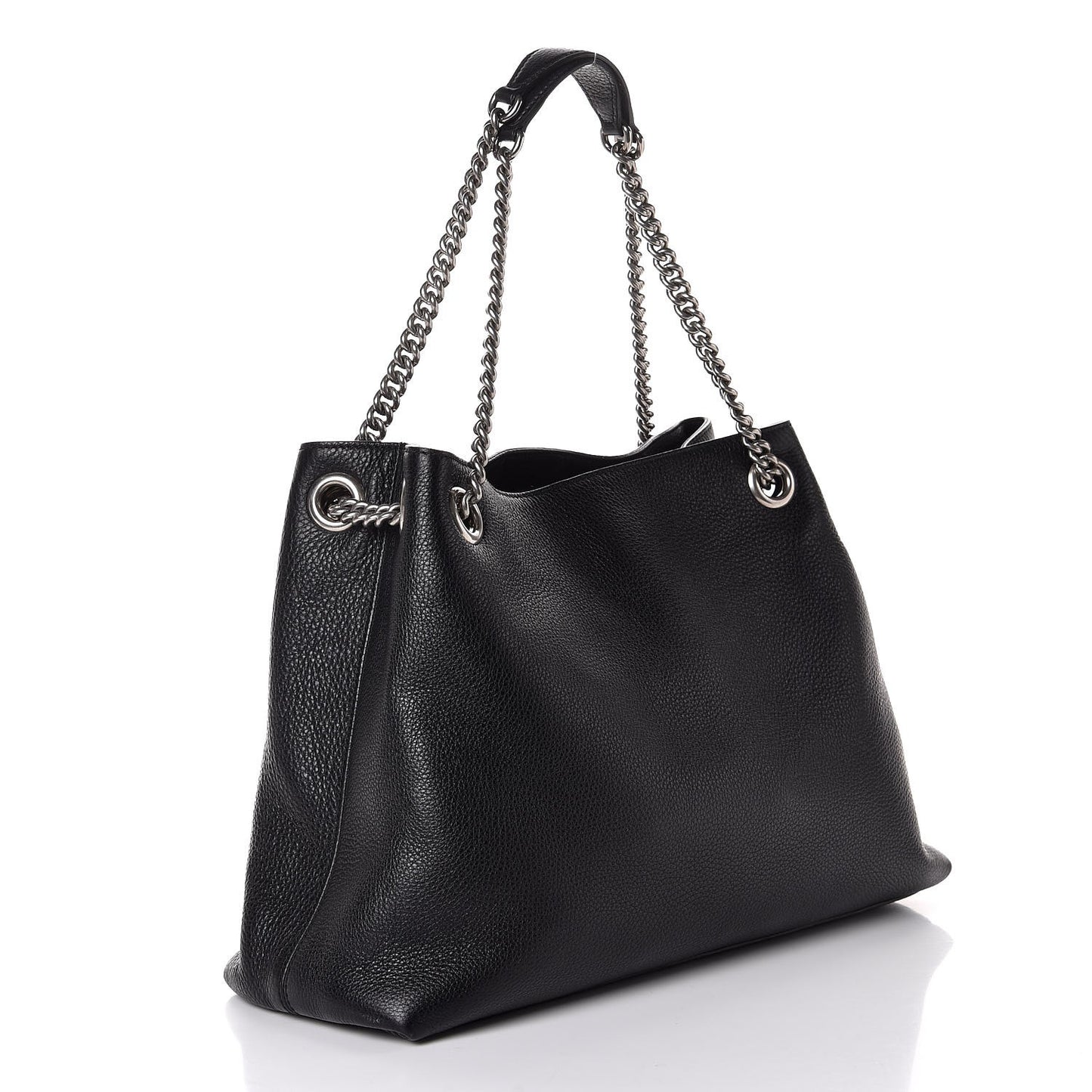 Pebbled Calfskin Studded Medium Soho Chain Shoulder Bag Black