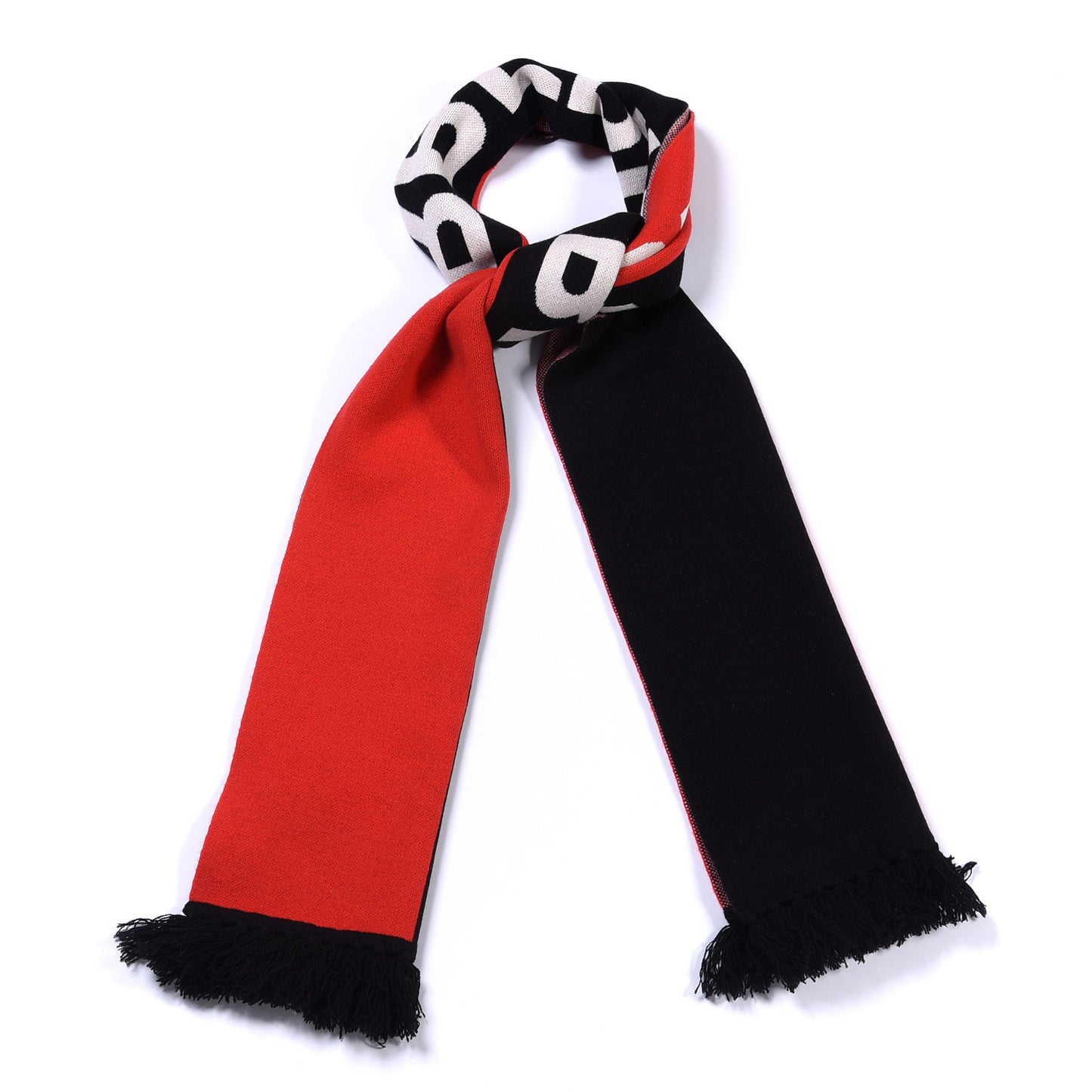 Cashmere Logo Fringe Scarf Black Red
