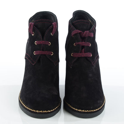 Chanel Suede Calfskin Lace Up Wedge Booties 38.5 Black 2 of 7
