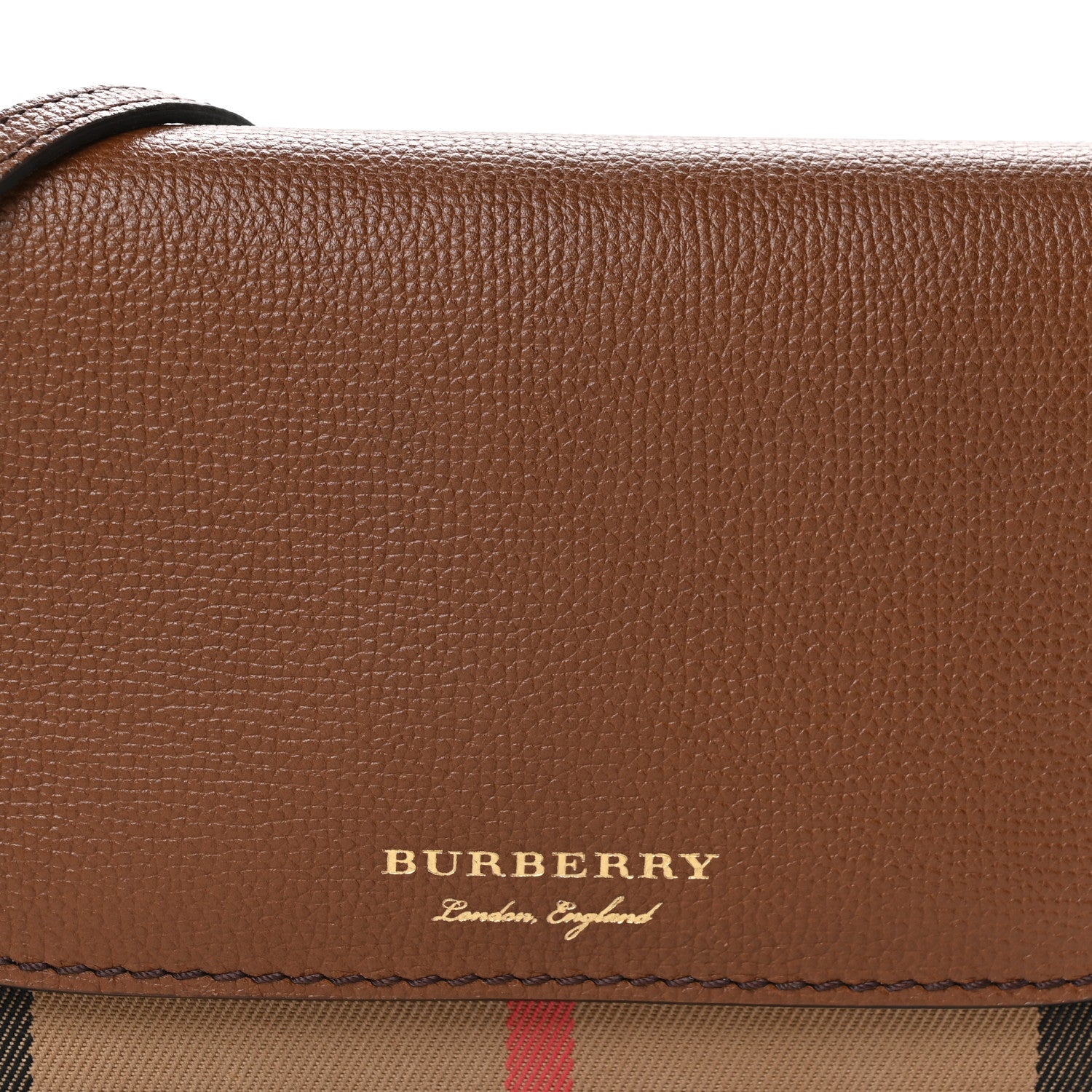Burberry Grained Calfskin House Check Tartan Mix Hampshire Wallet On Chain Tan 8 of 12