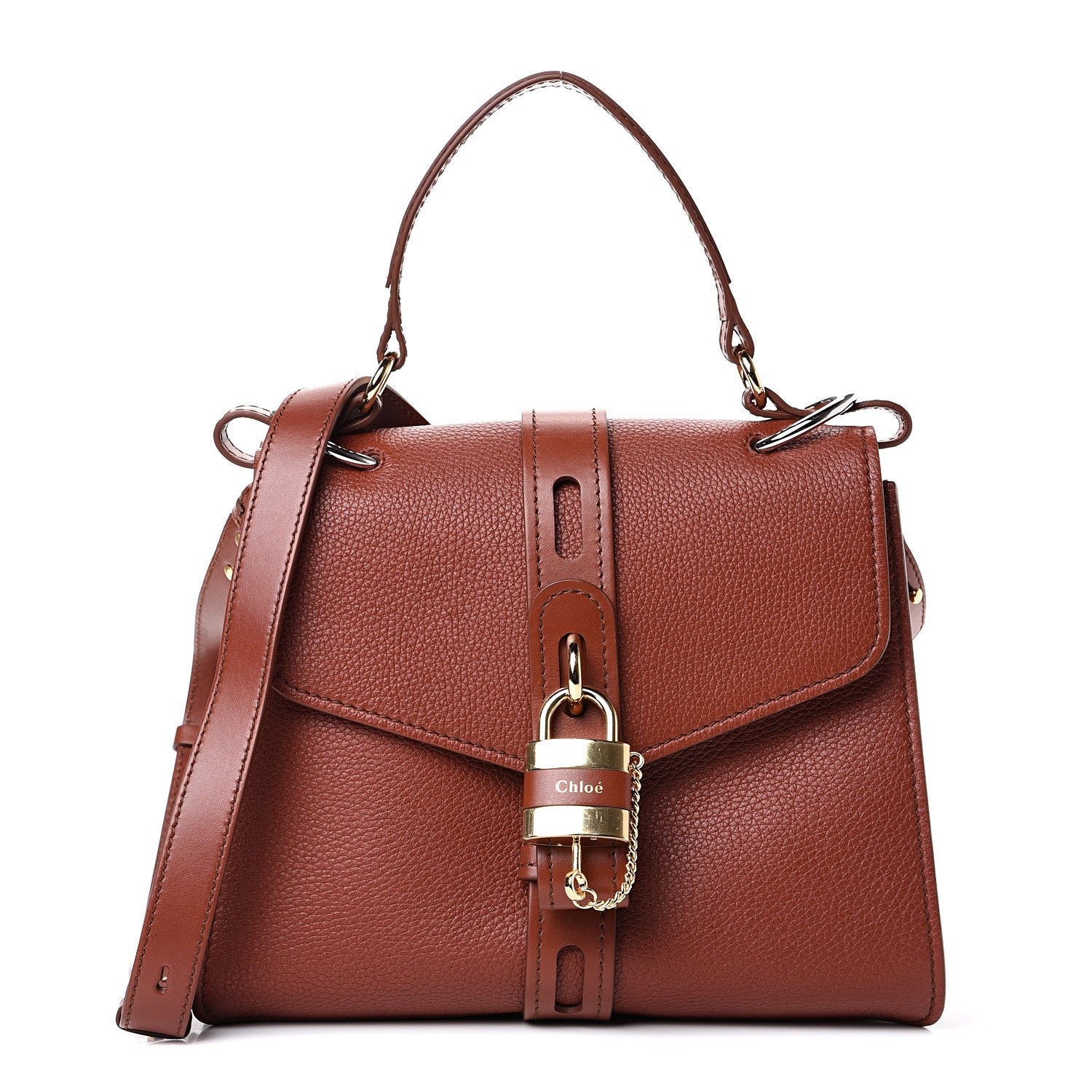 Chloe Shiny Grained Calfskin Medium Aby Day Shoulder Bag Sepia Brown 1 of 9