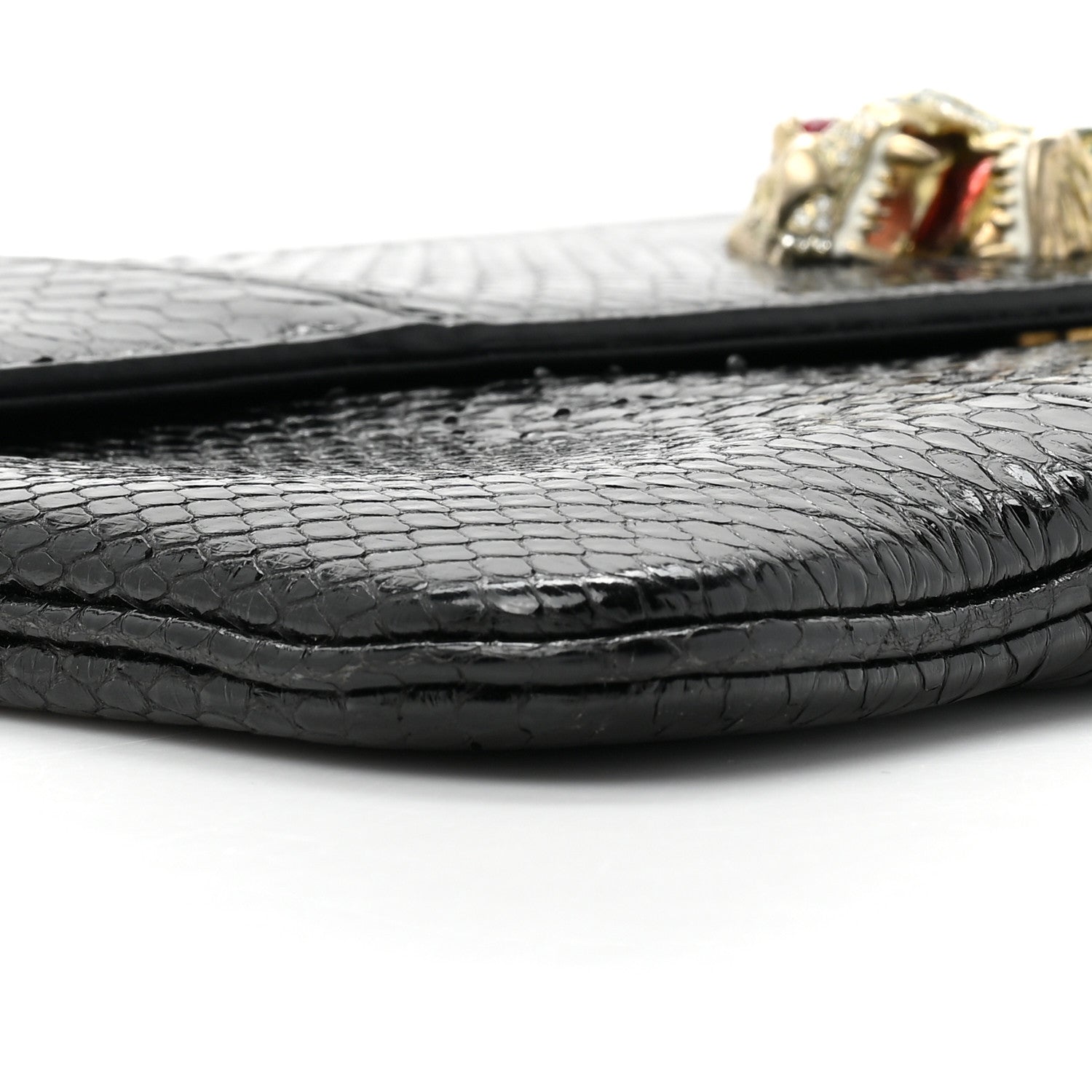 Gucci Snakeskin Rajah Broadway Envelope Clutch Black 10 of 11