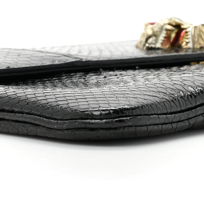Gucci Snakeskin Rajah Broadway Envelope Clutch Black 10 of 11