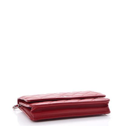 Chanel Lambskin Quilted Wallet On Chain WOC Red 4 of 8