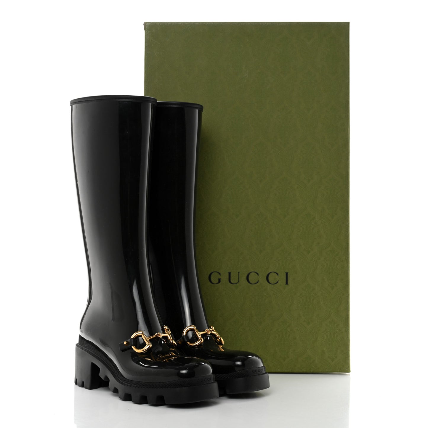 Rubber Horsebit Knee High Boots 38 Black