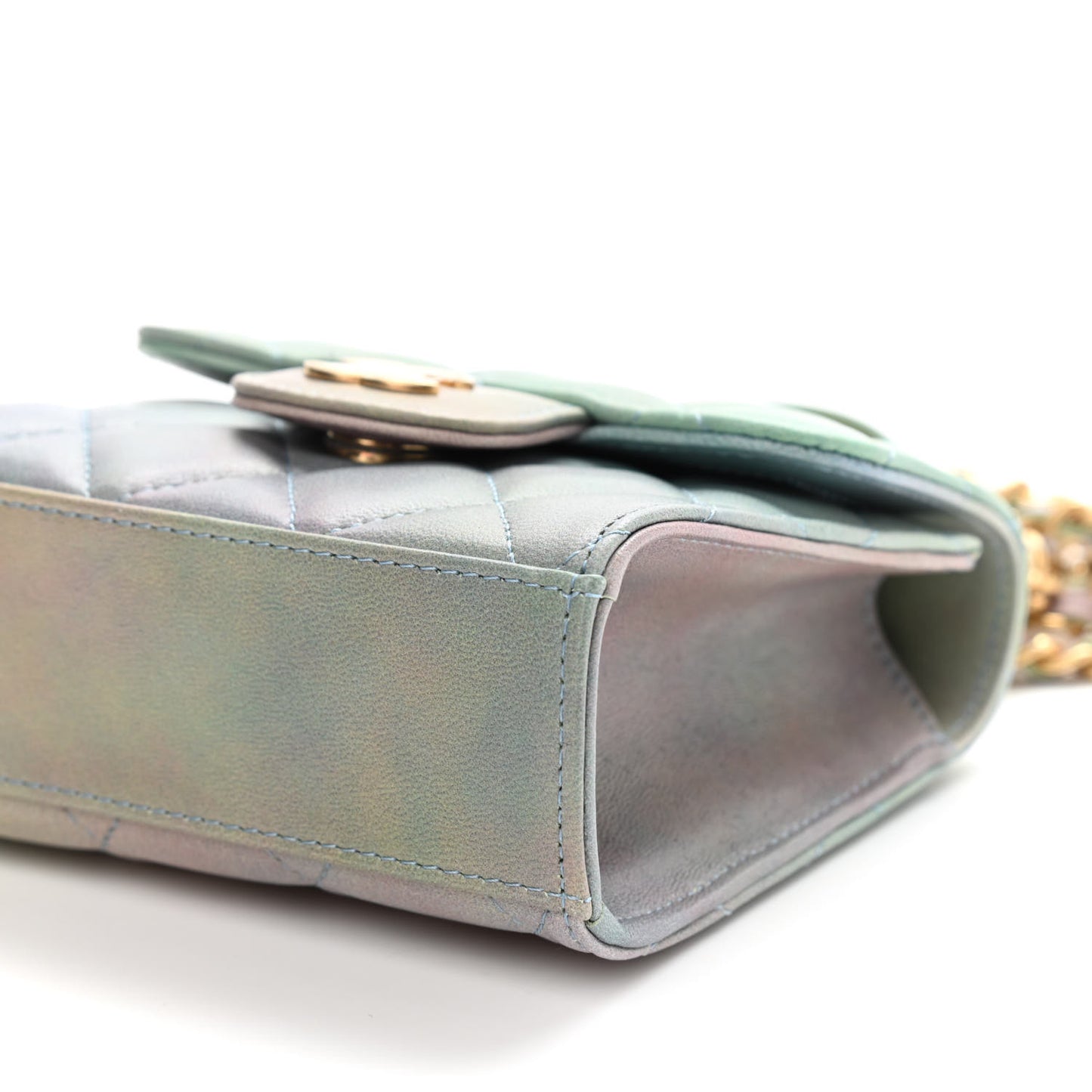 Lambskin Quilted Ombre Top Handle Flap Clutch With Chain Green Purple