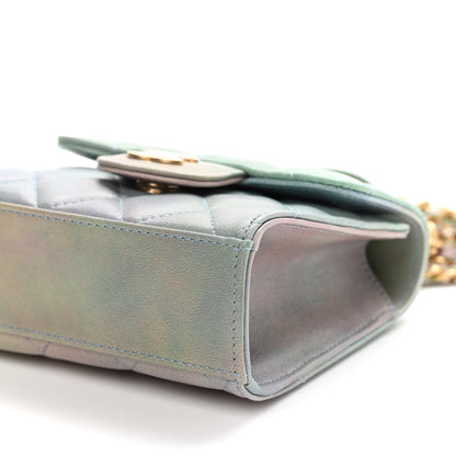 Chanel Lambskin Quilted Ombre Top Handle Flap Clutch With Chain Green Purple 9 of 10