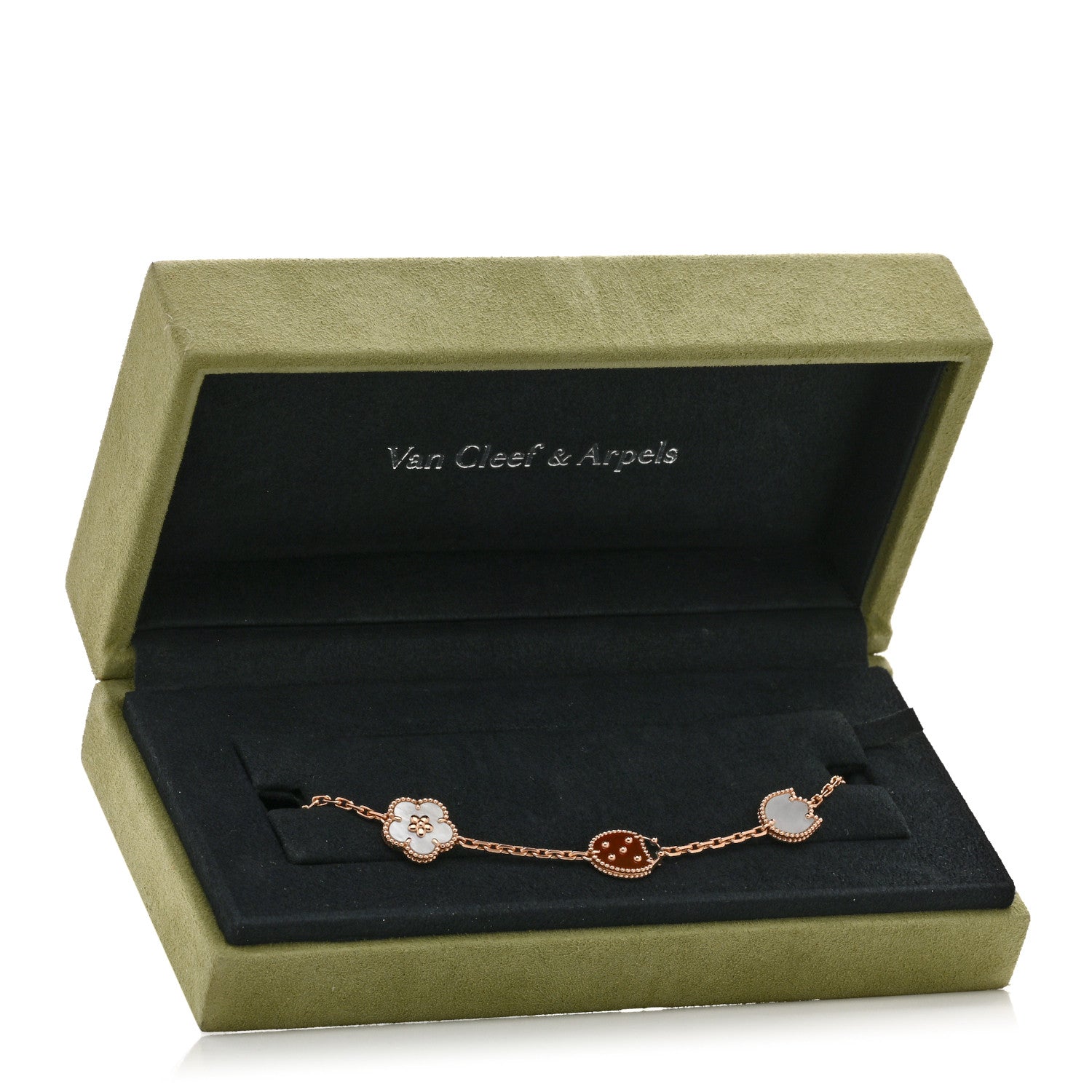 Van Cleef & Arpels 18K Rose Gold Carnelian Mother of Pearl Onyx 5 Motifs Lucky Spring Bracelet 5 of 5