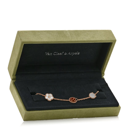 Van Cleef & Arpels 18K Rose Gold Carnelian Mother of Pearl Onyx 5 Motifs Lucky Spring Bracelet 5 of 5