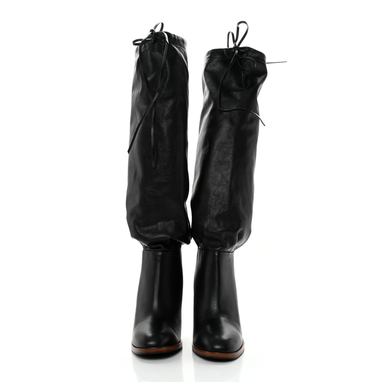 Deauville Calfskin Cinched Knee High Boots 39 Black