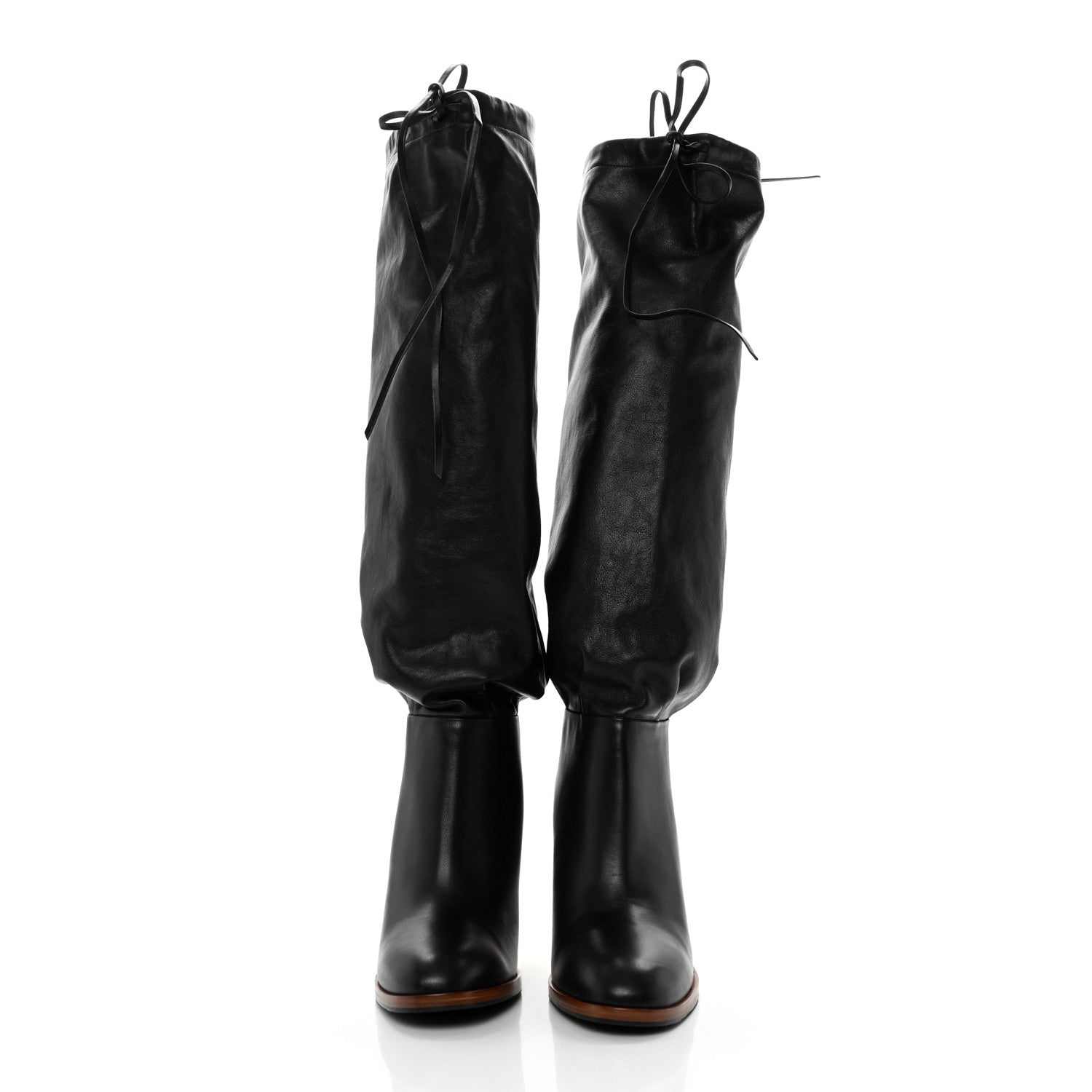 Gucci Deauville Calfskin Cinched Knee High Boots 39 Black 2 of 7