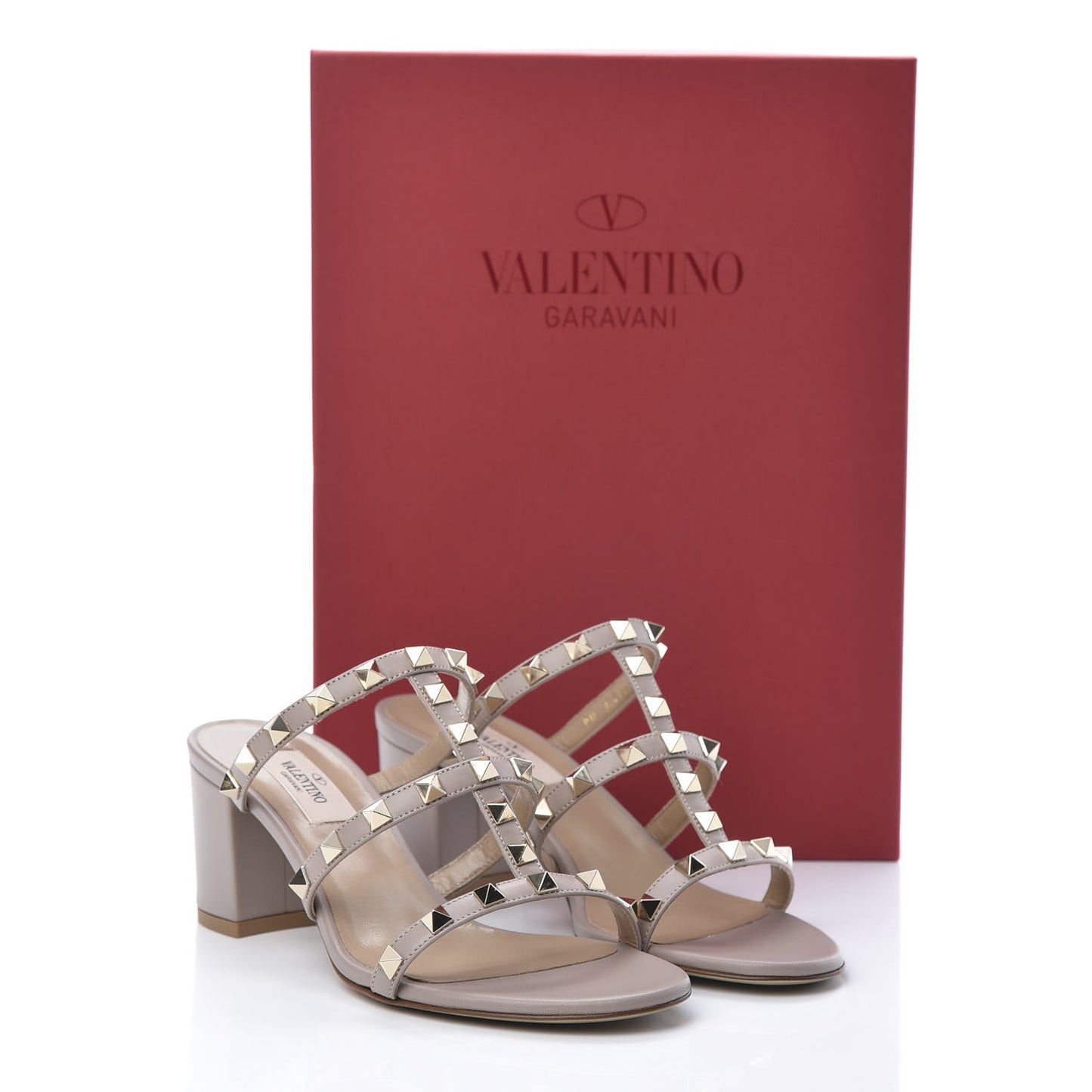 Calfskin Rockstud 60mm Caged Slide Sandals 36.5 Poudre