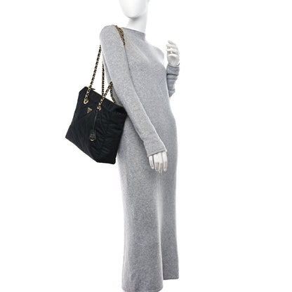 Prada Re-Nylon Impunturato Saffiano Triangle Stitched Re-Edition 1995 Chaine Large Shoulder Bag Black 2 of 9