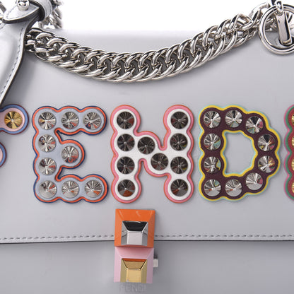 Fendi Vitello Liberty Fun Fair Metal Studded Small Kan I Shoulder Bag Grigio Perla Multicolor 10 of 10