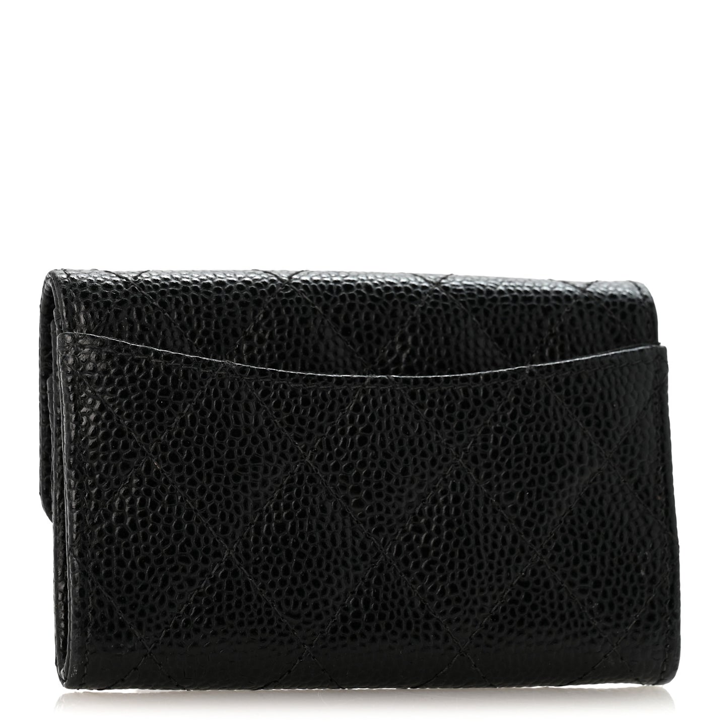 Caviar Quilted Flap Card Holder Wallet Black