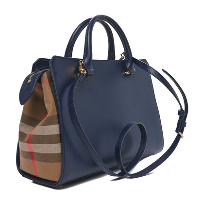 Burberry Calfskin Mega Check Small Banwell Tote Dark Canvas Blue 3 of 9