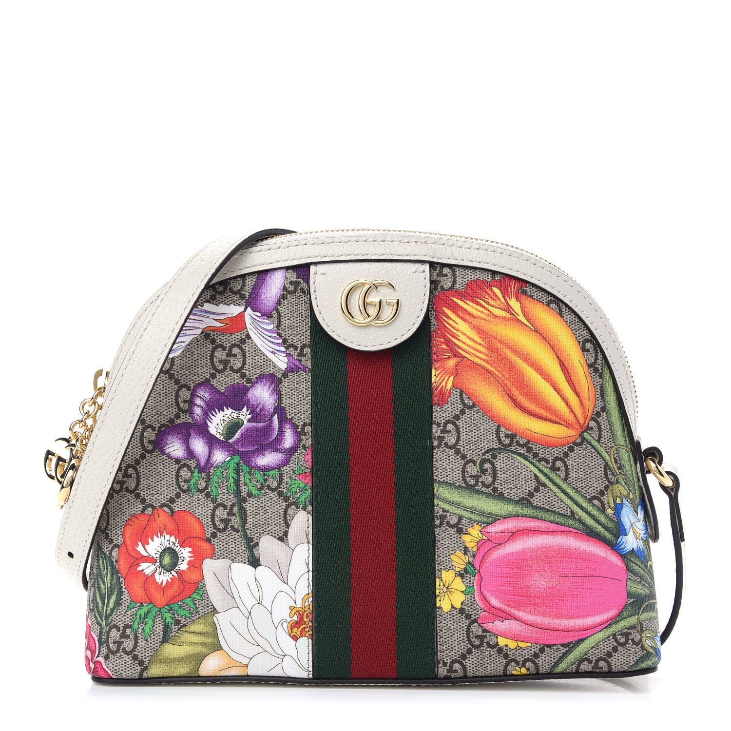 Gucci GG Supreme Monogram Flora Web GG Small Ophidia Dome Shoulder Bag White 1 of 9