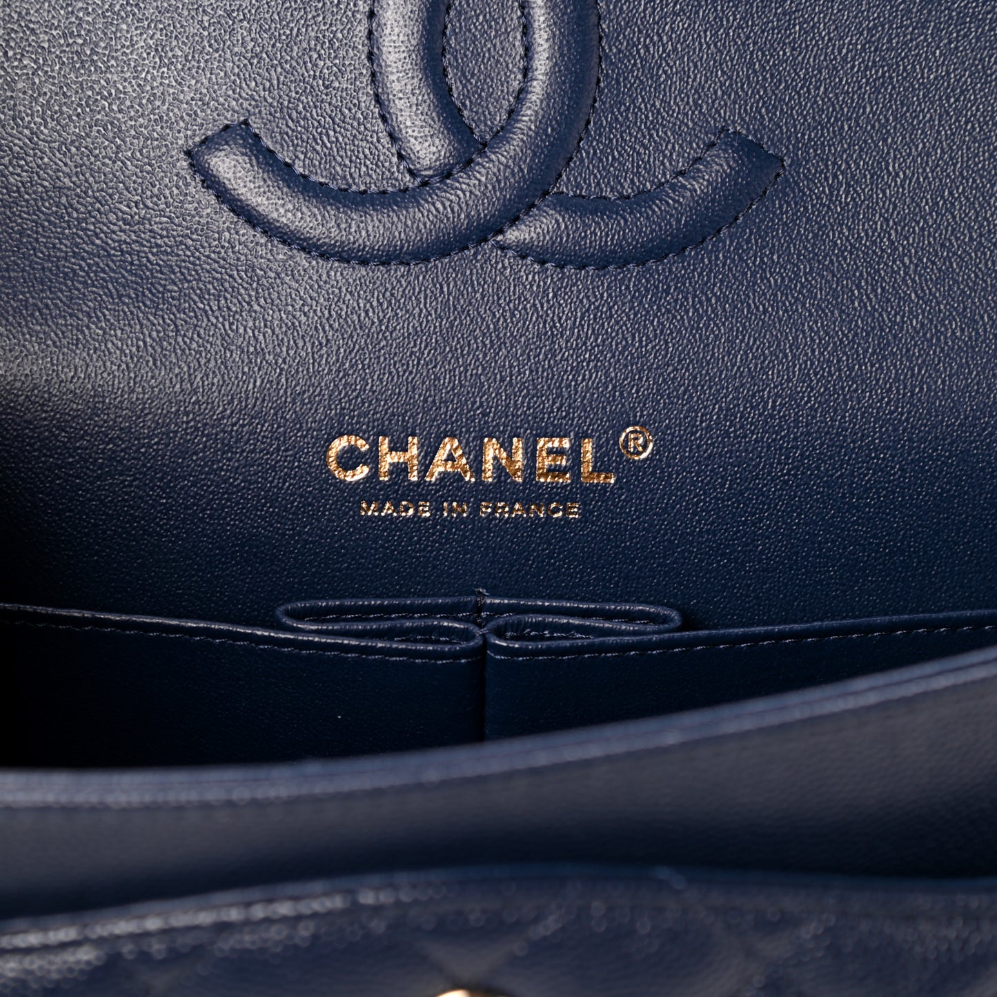 Caviar Quilted Medium Double Flap Navy