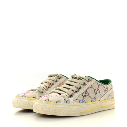 Gucci Canvas Lame Crystal GG Monogram Womens 1977 Tennis Sneakers 36 Gardenia Silver Mystic White 4 of 8
